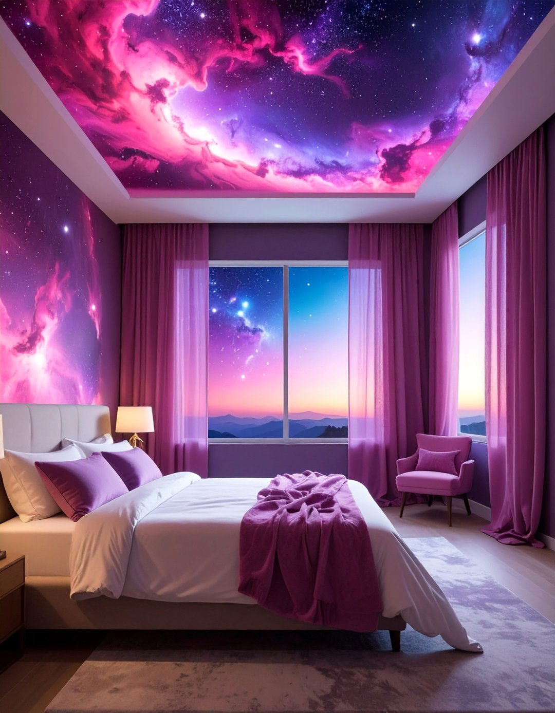 Nebula Inspired Window Curtains - 20 Galaxy Space-themed Bedroom Ideas for Dreamers