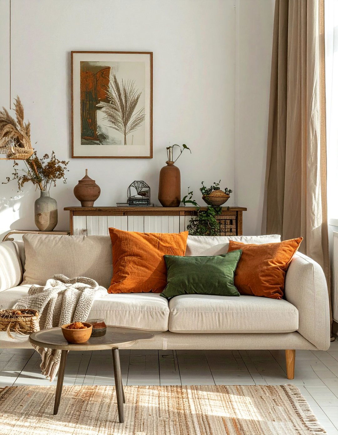 Neutral Color Palette with Earthy Accents in a Rustic Scandinavian Living Room - 30 Rustic Scandinavian Living Room Ideas for a Cozy Vibe