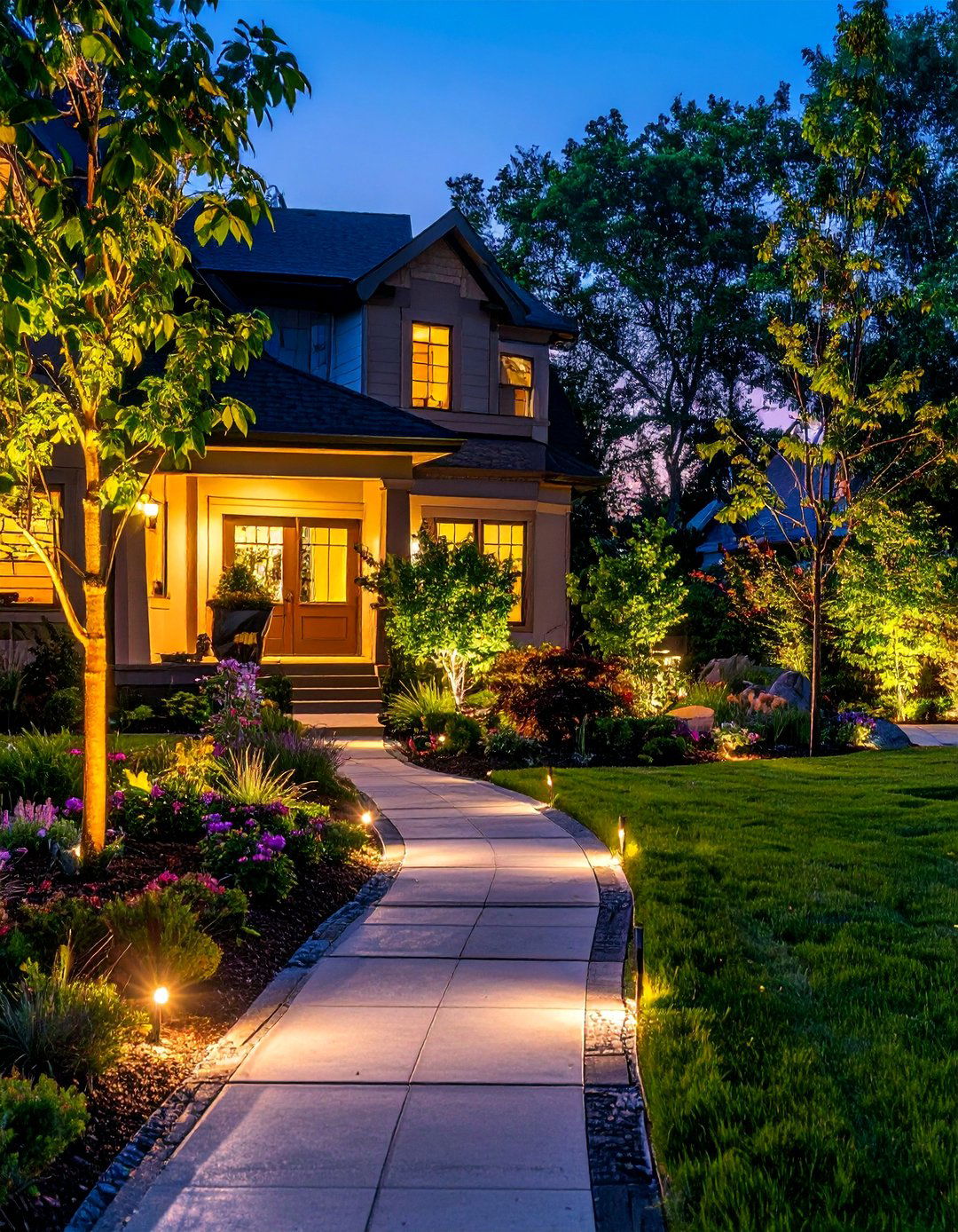 Nighttime Garden Lighting - 40 Front Yard Landscaping Ideas to Boost Curb Appeal