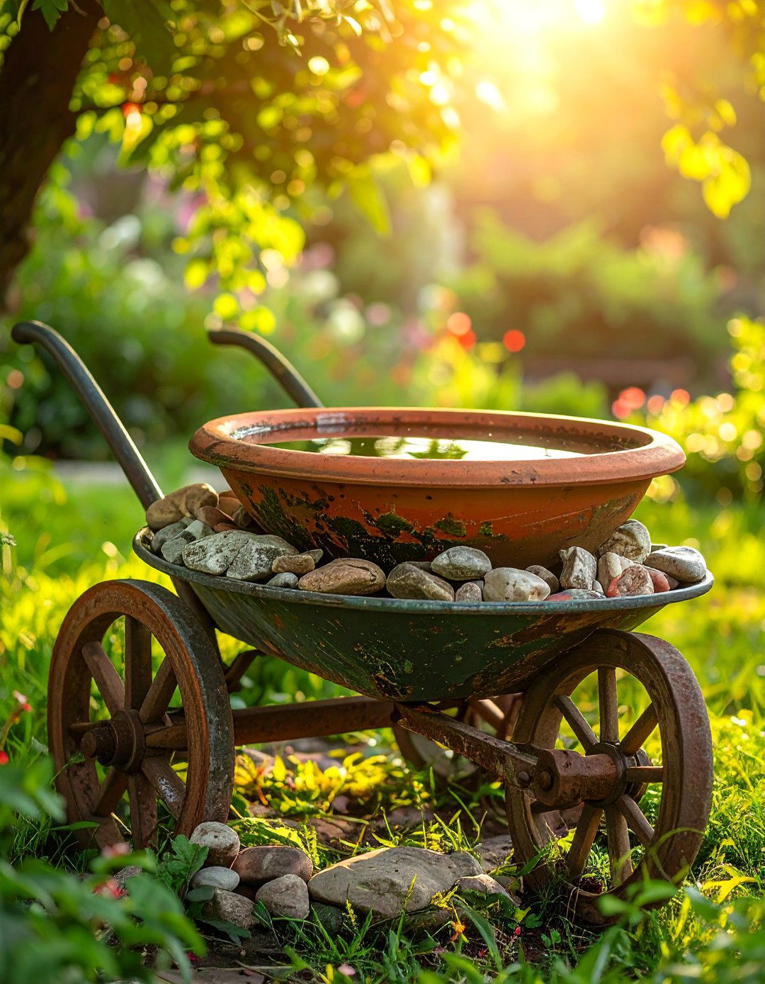 Old Wheelbarrow Bird Bath - 25 Old Wheelbarrow Ideas for Creative Garden Decor
