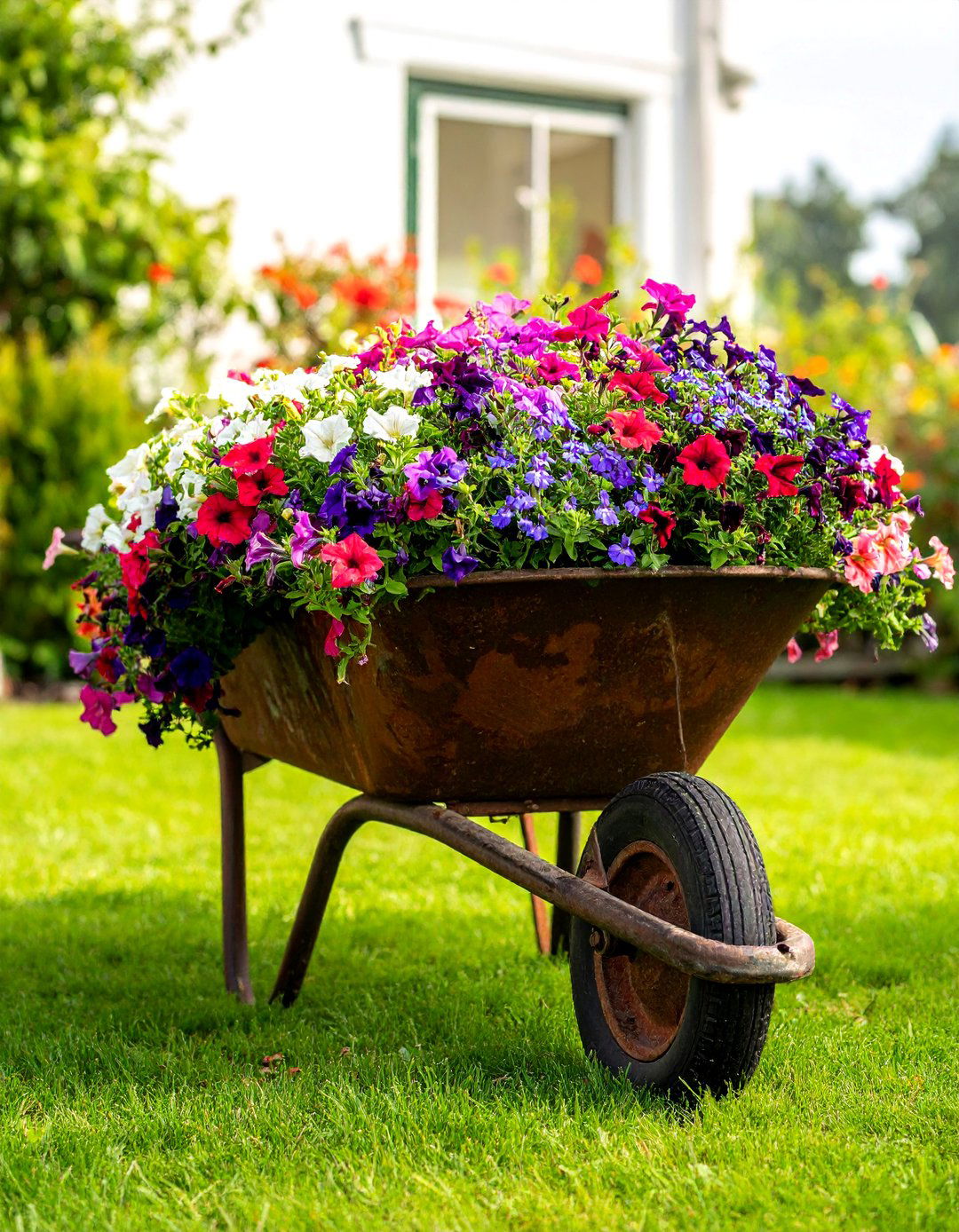 Old Wheelbarrow Cascading Flower Display - 25 Old Wheelbarrow Ideas for Creative Garden Decor