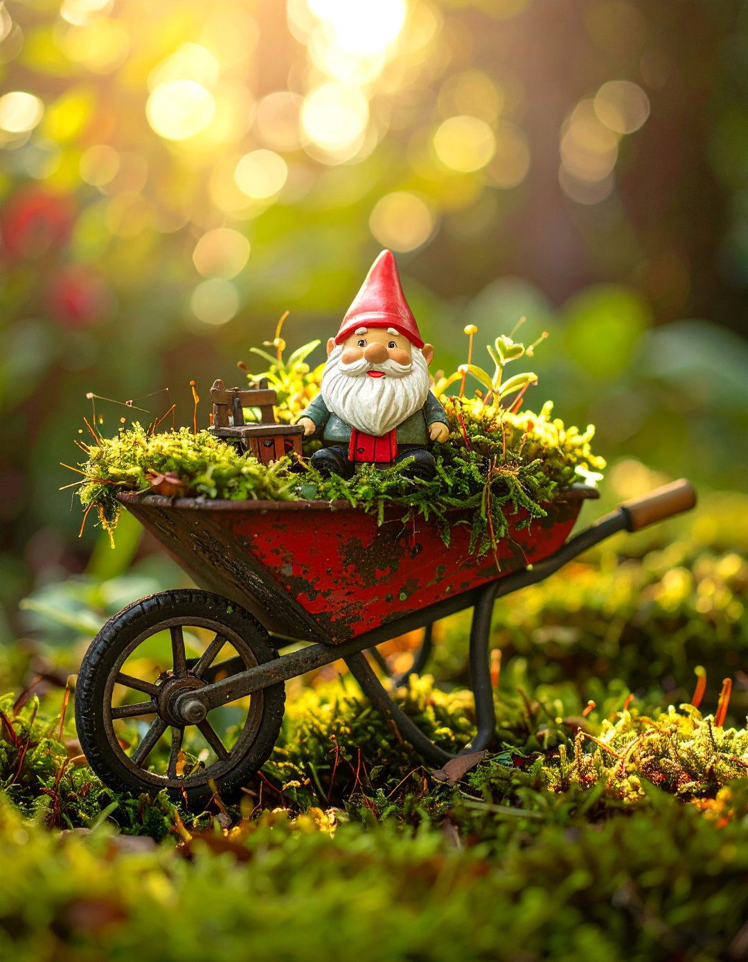 Old Wheelbarrow Disguised as a Garden Gnome Home - 25 Old Wheelbarrow Ideas for Creative Garden Decor