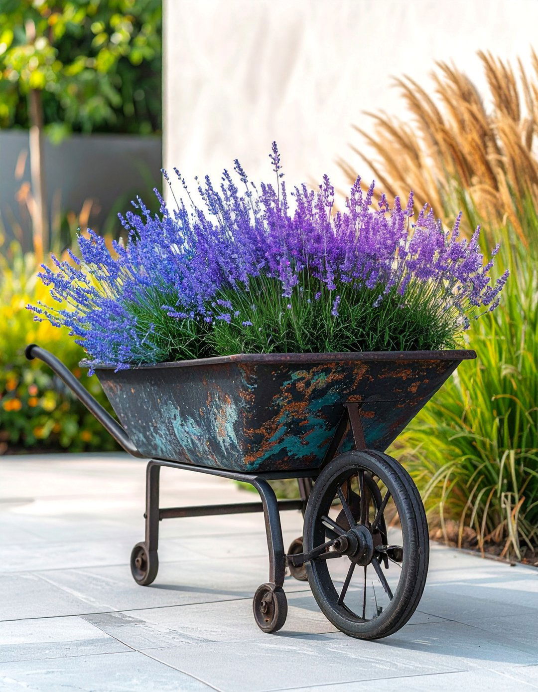 Old Wheelbarrow Filled with Ornamental Grasses - 25 Old Wheelbarrow Ideas for Creative Garden Decor