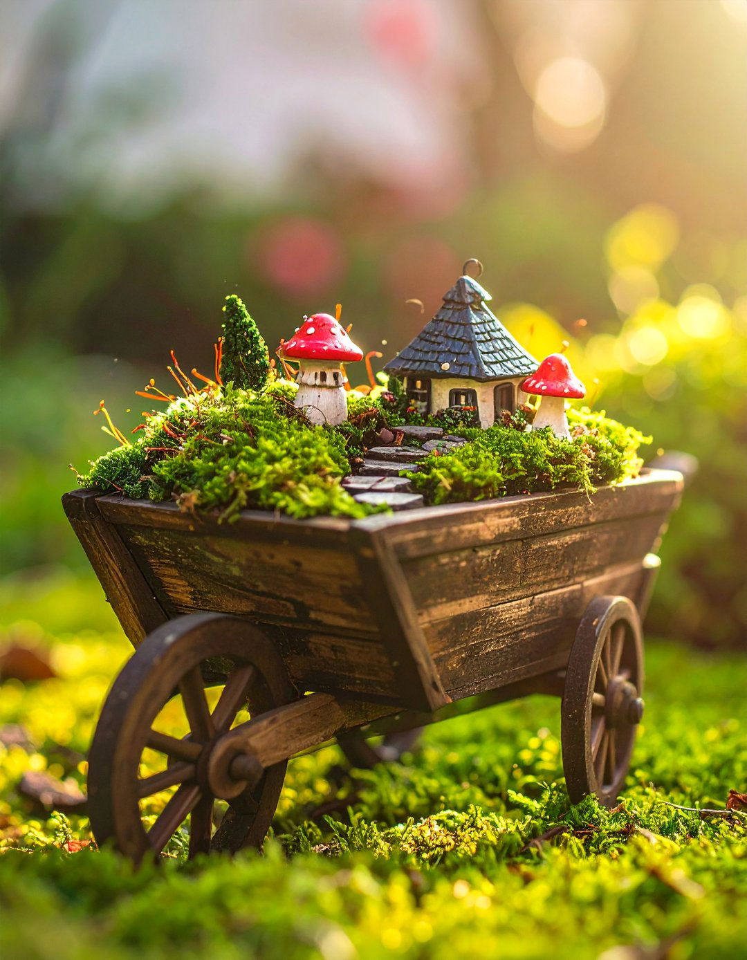 Old Wheelbarrow Miniature Fairy Garden - 25 Old Wheelbarrow Ideas for Creative Garden Decor