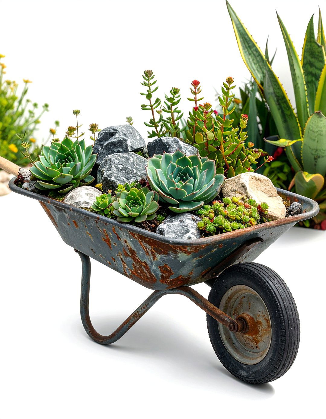 Old Wheelbarrow Rock Garden Display - 25 Old Wheelbarrow Ideas for Creative Garden Decor