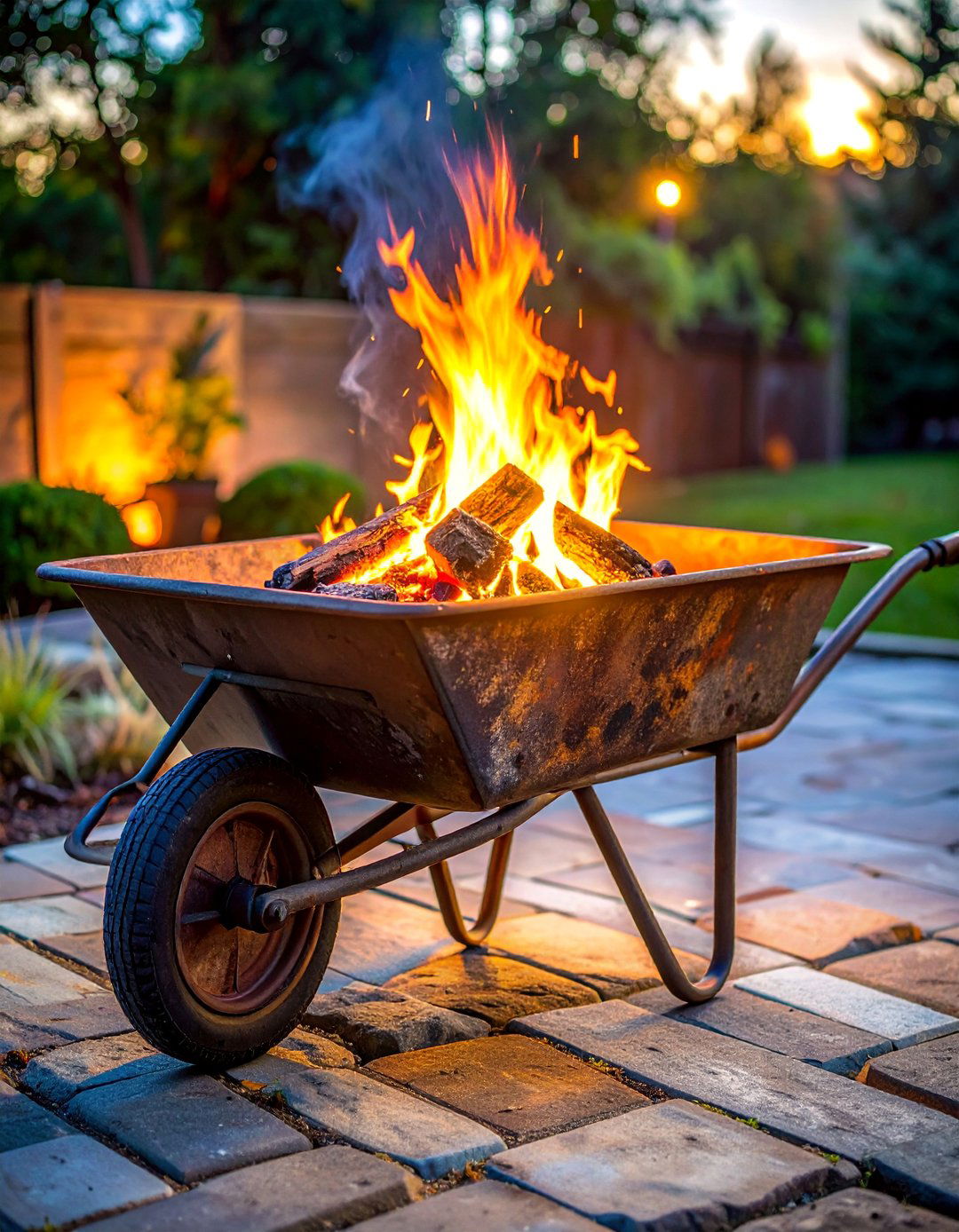 Old Wheelbarrow Rustic Fire Pit - 25 Old Wheelbarrow Ideas for Creative Garden Decor