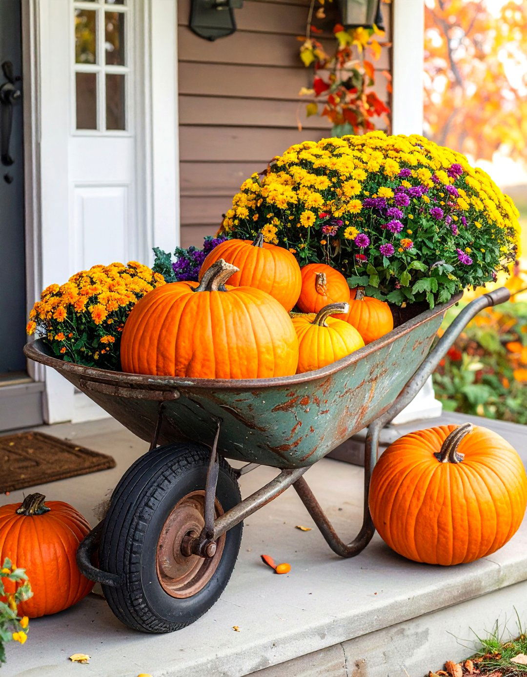 Old Wheelbarrow Seasonal Display Holder - 25 Old Wheelbarrow Ideas for Creative Garden Decor