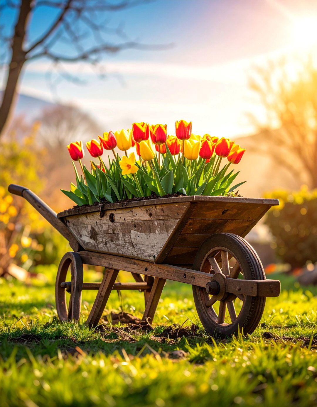 Old Wooden Wheelbarrow Bulb Garden - 25 Old Wheelbarrow Ideas for Creative Garden Decor
