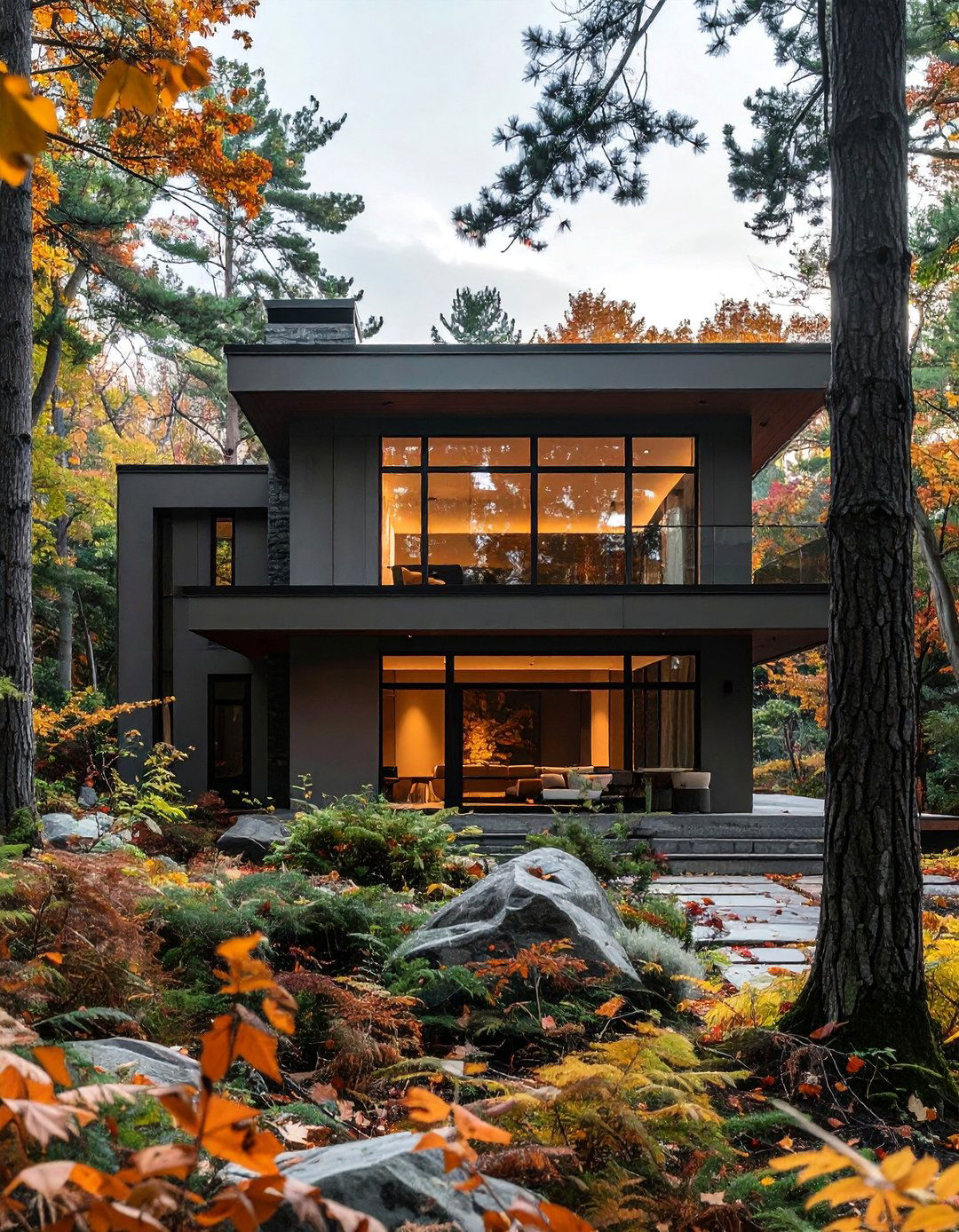 Olive Toned Gray for a Natural Setting - 40 Gray Exterior House Paint Ideas for Modern Homes