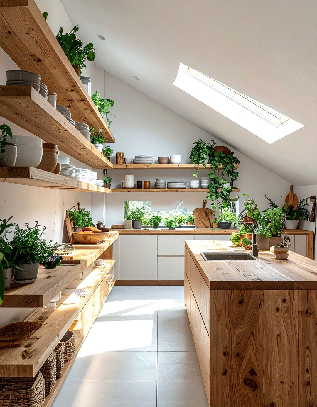 Open Shelving Minimalist Kitchen - 20 Sloped Ceiling Kitchen Ideas to Maximize Space