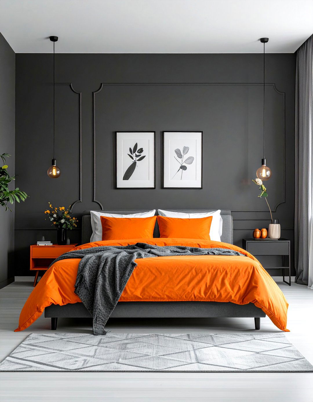 Orange and Grey for a Modern Bedroom - 30 Orange Room Ideas to Brighten Your Home
