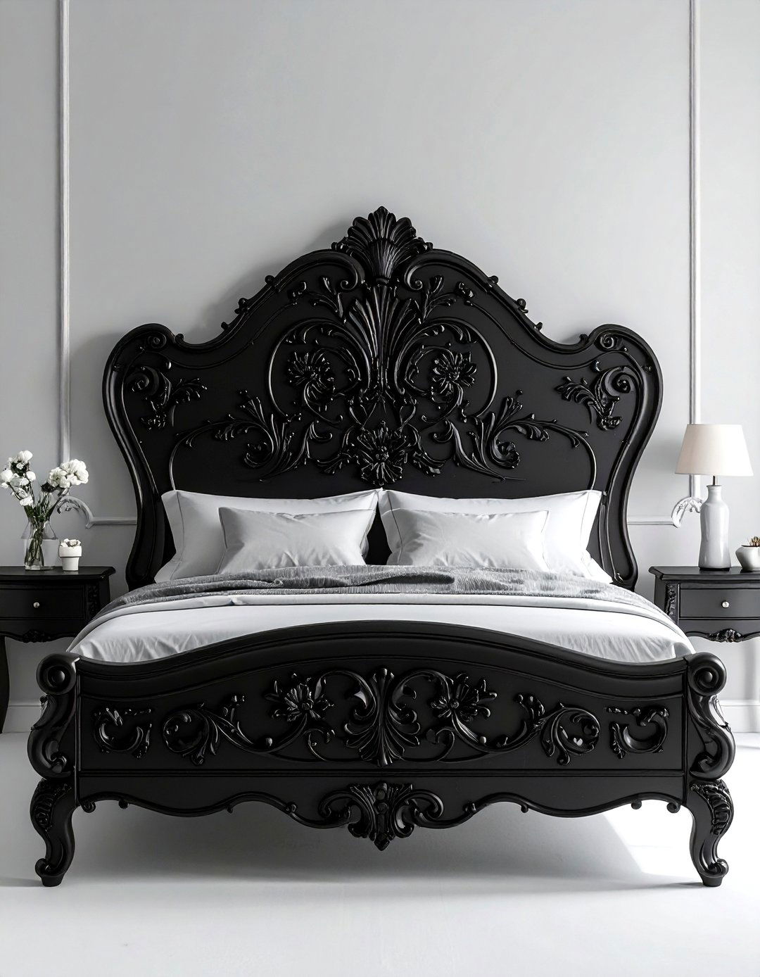 Ornate Carved Wood Black Headboard - 15 Black Headboard Bedroom Ideas for Dramatic Flair