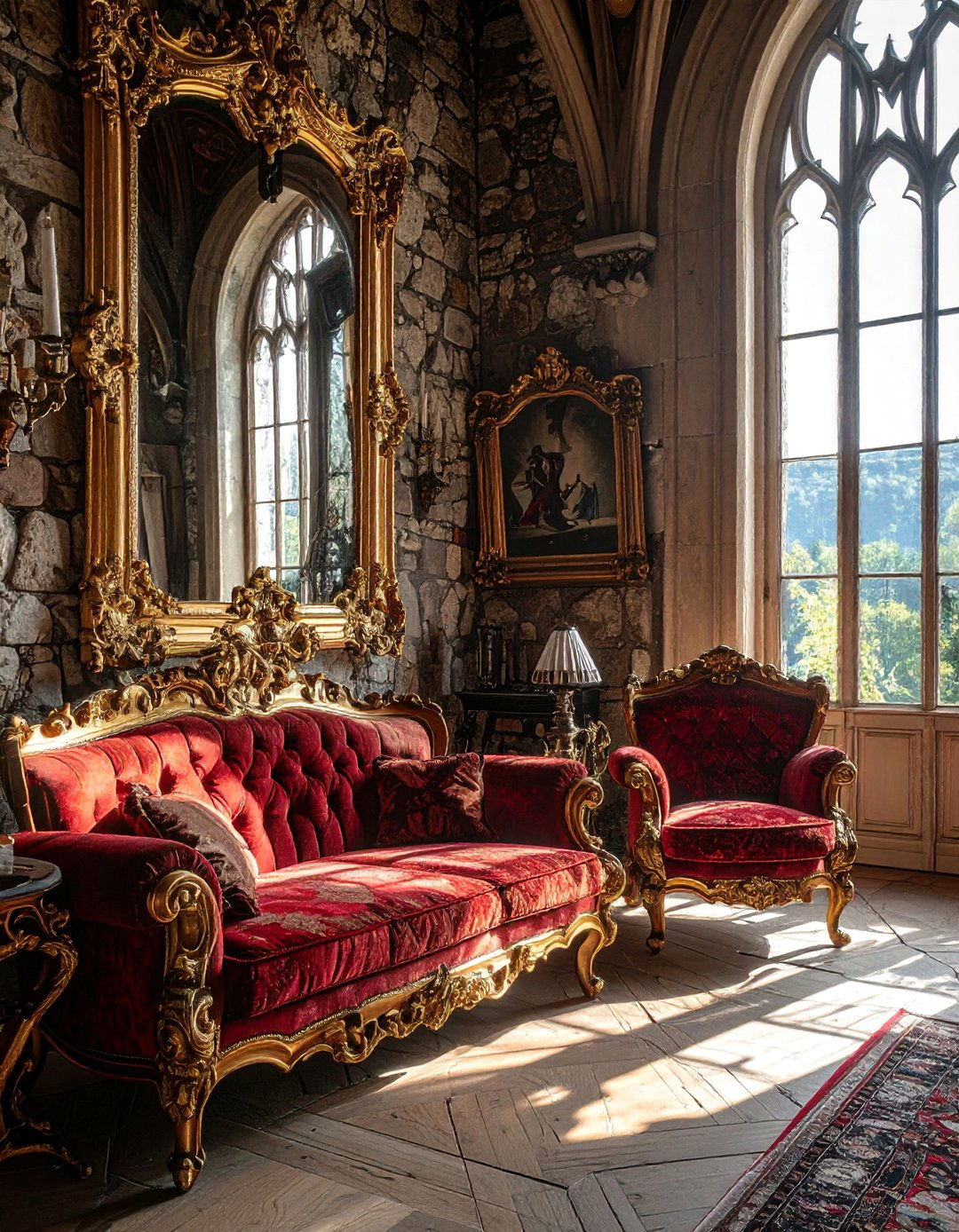Ornate Mirrors and Reflective Elements - 20 Castle Living Room Ideas for a Royal Ambiance