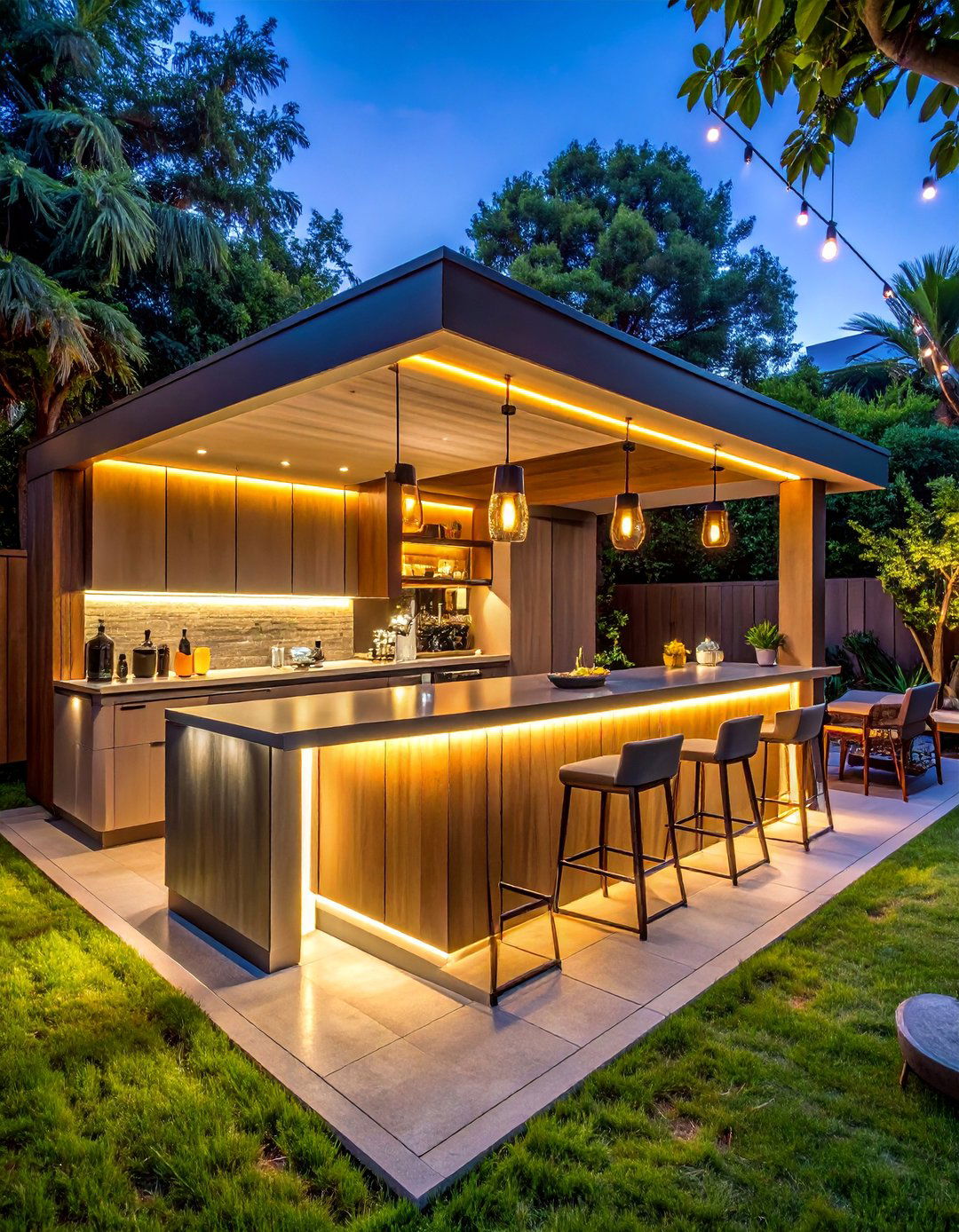 Outdoor Bar Illumination - 40 Backyard Lighting Ideas to Illuminate Your Space