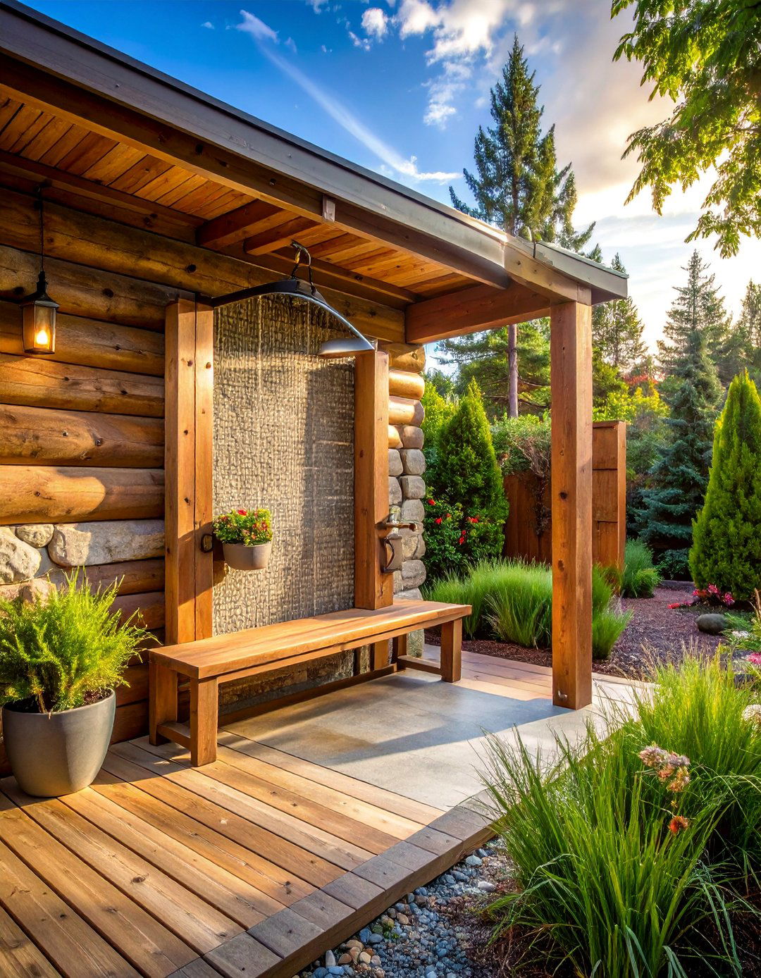 Outdoor Shower and Bath Areas - 25 Log Cabin Landscaping Ideas for Rustic Appeal