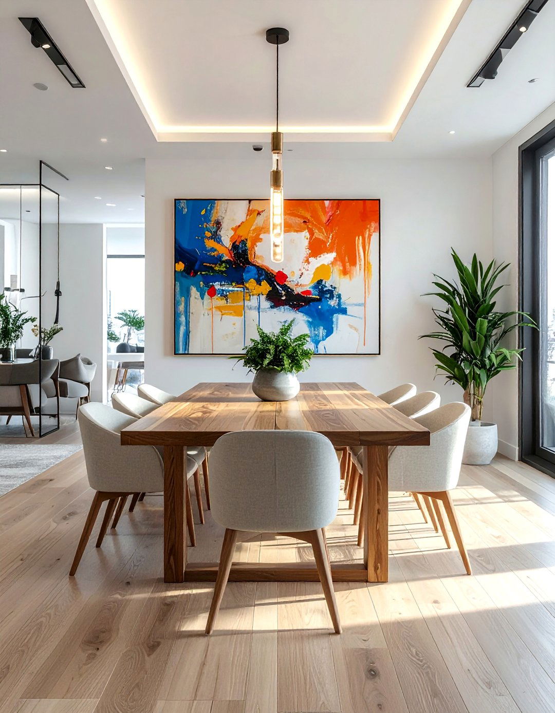 Oversized Abstract Art with Minimalist Furniture - 40 Luxurious Dining Room Ideas for Elegant Entertaining