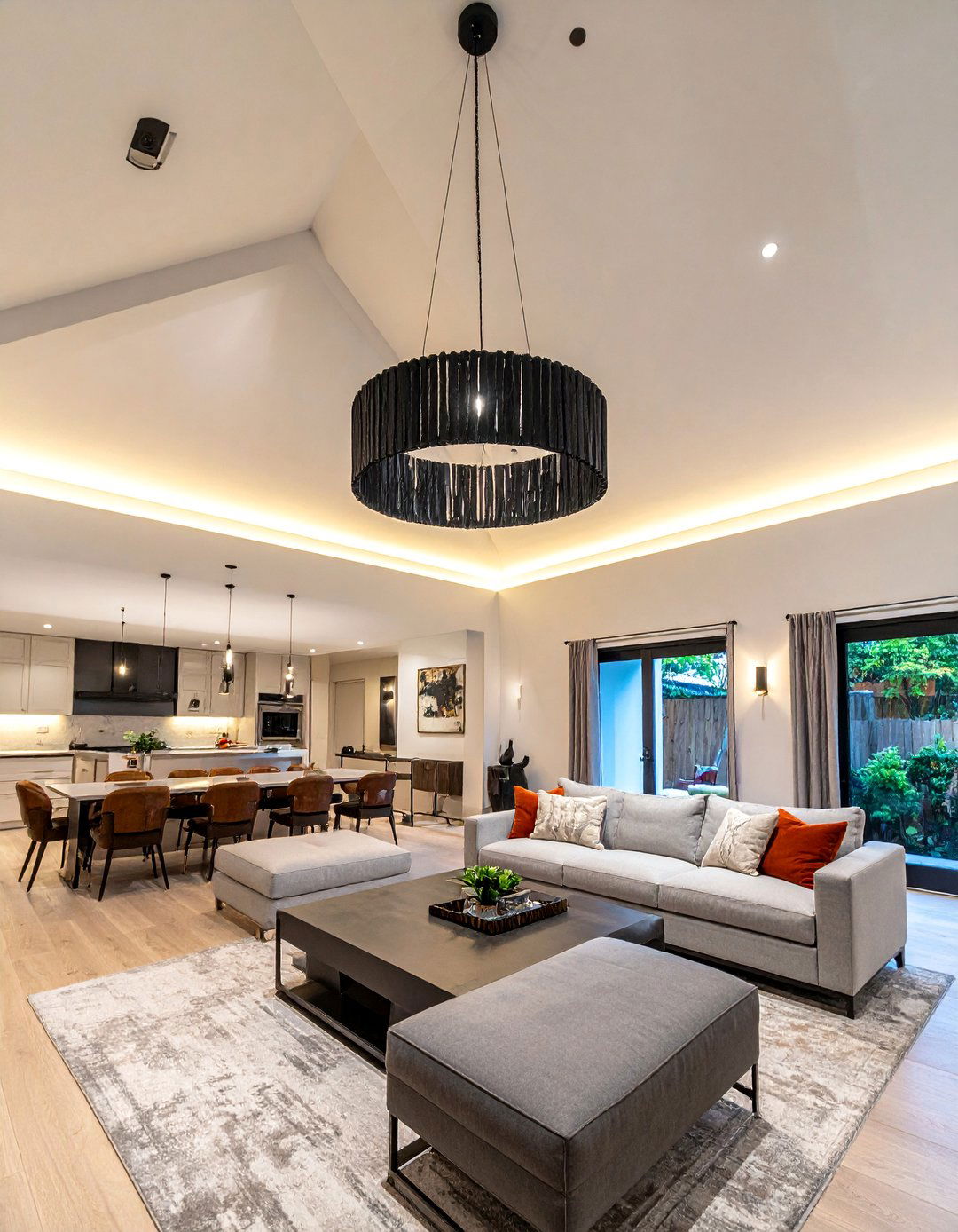 Oversized Pendant Lighting for a Vaulted Ceiling Living Room - 20 Open Concept Vaulted Ceiling Living Room Ideas