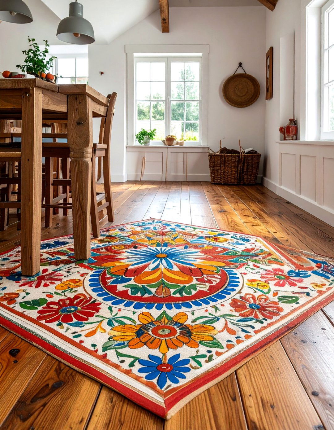Painted Floorcloth on Wood - 40 Farmhouse Flooring Ideas to Enhance Your Home's Charm