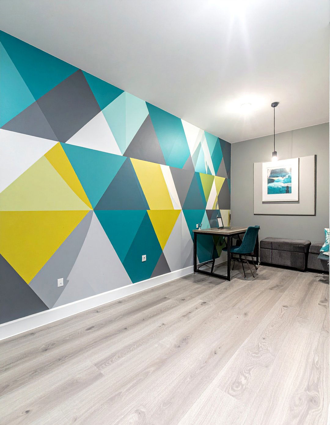 Painted Geometric Basement Accent Wall - 15 Basement Accent Wall Ideas to Transform Your Space