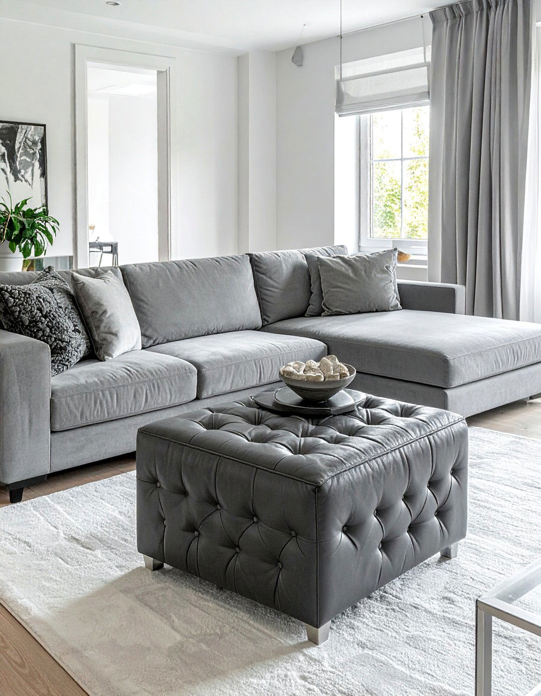 Pairing a Tufted Ottoman with a Modern Sectional - 40 Transitional Living Room Ideas for Modern Homes