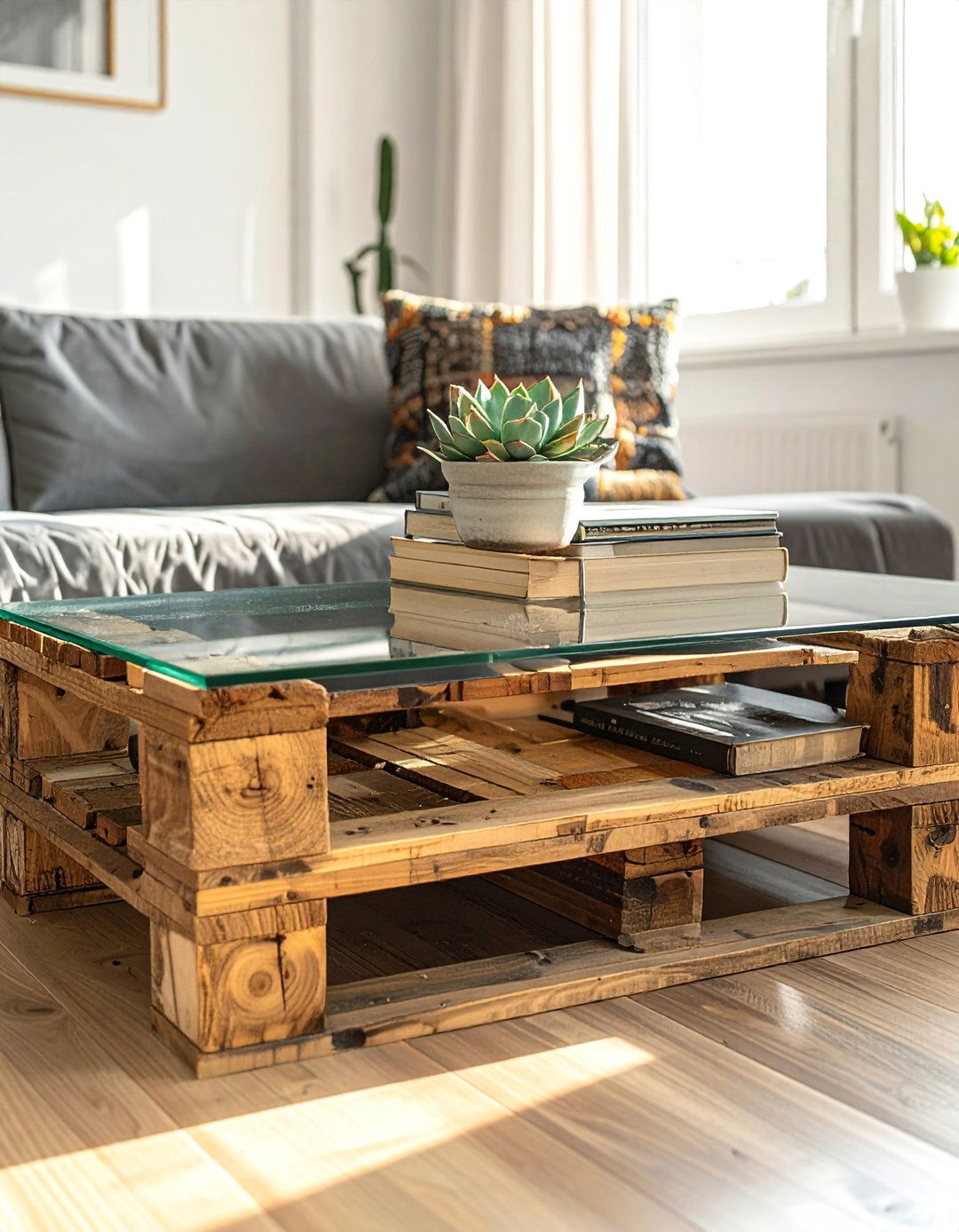 Pallet Coffee Table with Glass Top - 40 Creative Pallet Furniture Ideas for Your Home