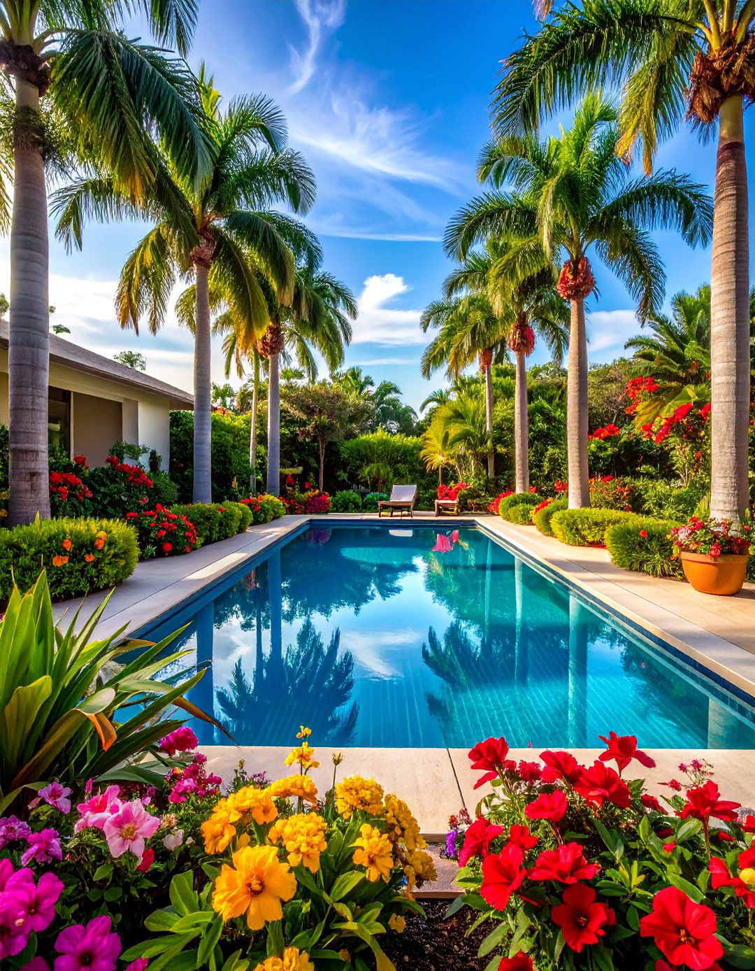 Palm Tree Paradise Poolside - 30 Florida Backyard Ideas for a Tropical Oasis