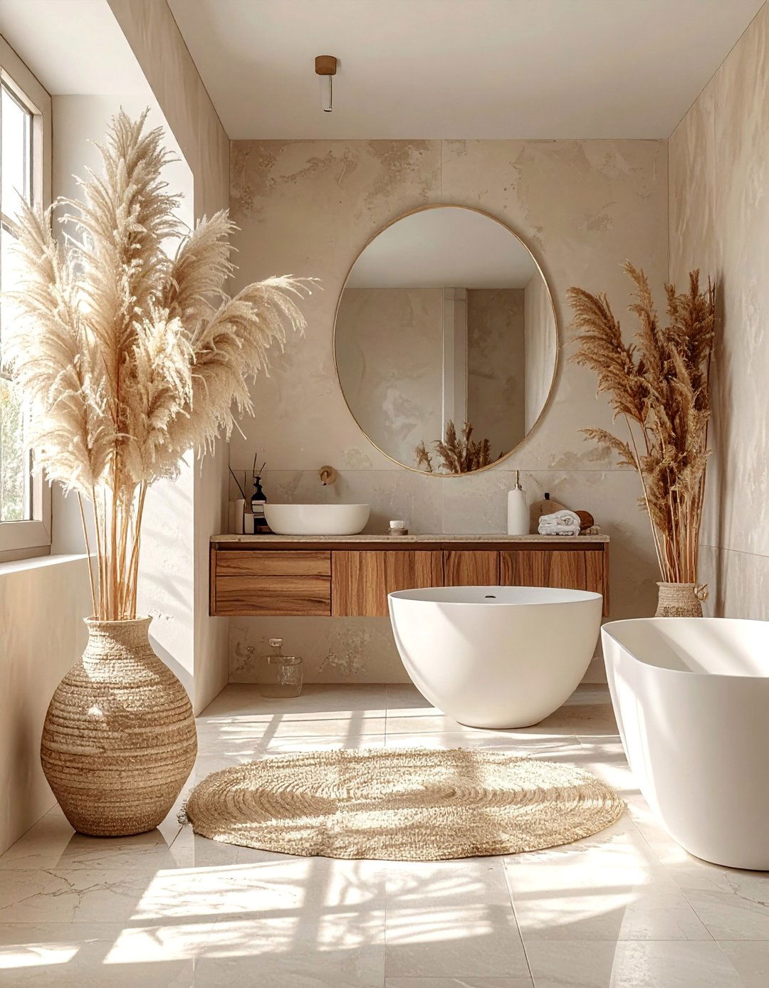 Pampas Grass Accent Wall - 25 Boho Bathroom Ideas for a Free-Spirited Retreat