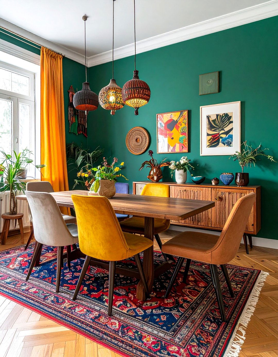 Peacock Green Dining Room for a Bold Eclectic Look - 40 Green Dining Room Ideas for a Fresh Look