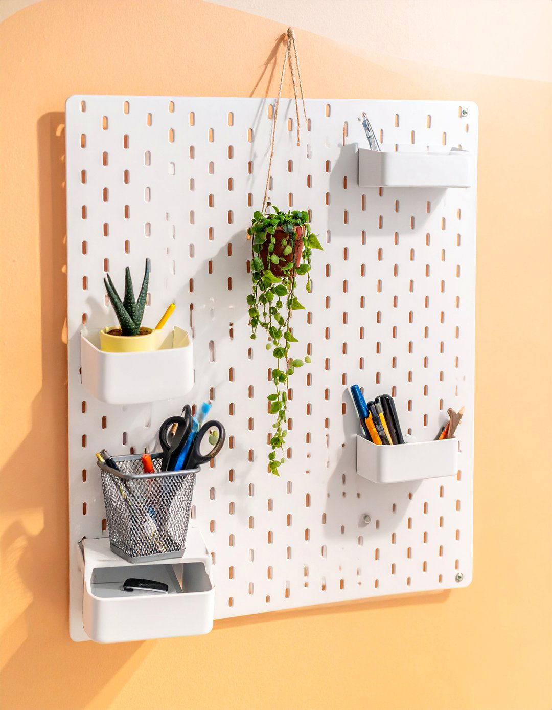 Pegboard Wall Organizer - 30 Cubicle Decor Ideas to Personalize Your Workspace