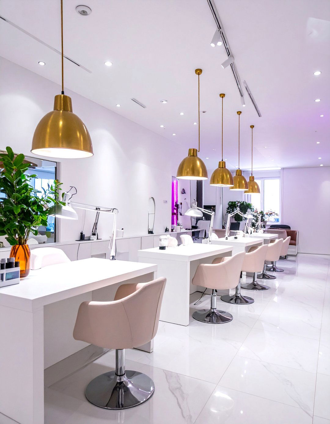 Pendant Lighting Over Manicure Station Nail Salon Design - 30 Nail Salon Interior Design Ideas for a Chic Look