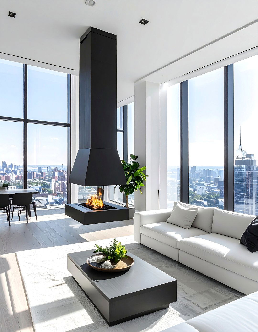 Penthouse Design Featuring a Suspended Fireplace - 25 Penthouse Design Ideas for Luxurious Urban Living