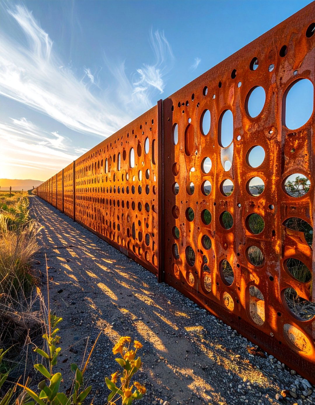 Perforated Corten Steel Fence - 25 Decorative Fence Ideas to Enhance Your Outdoor Space