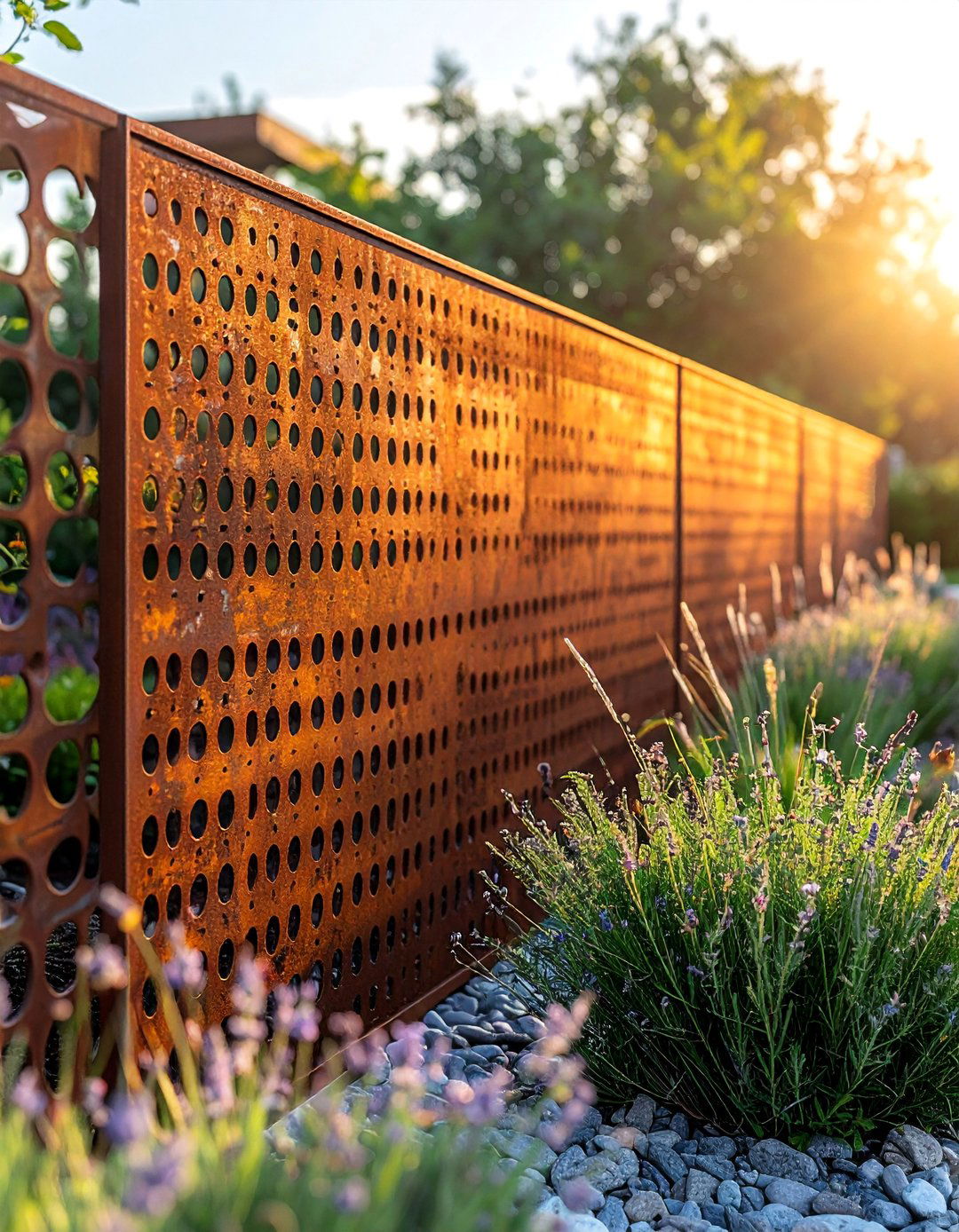 Perforated Corten Steel Garden Fence - 40 Garden Fence Ideas to Enhance Your Outdoor Space