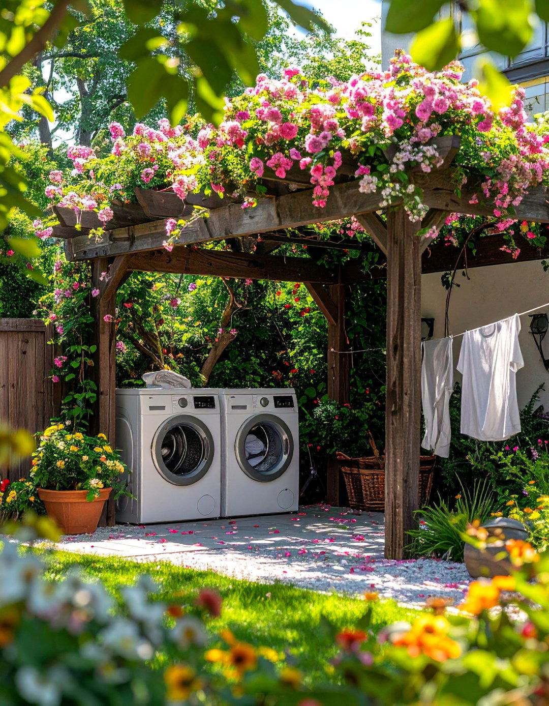 Pergola Covered Outdoor Laundry Area - 30 Outdoor Laundry Room Ideas for Functionality