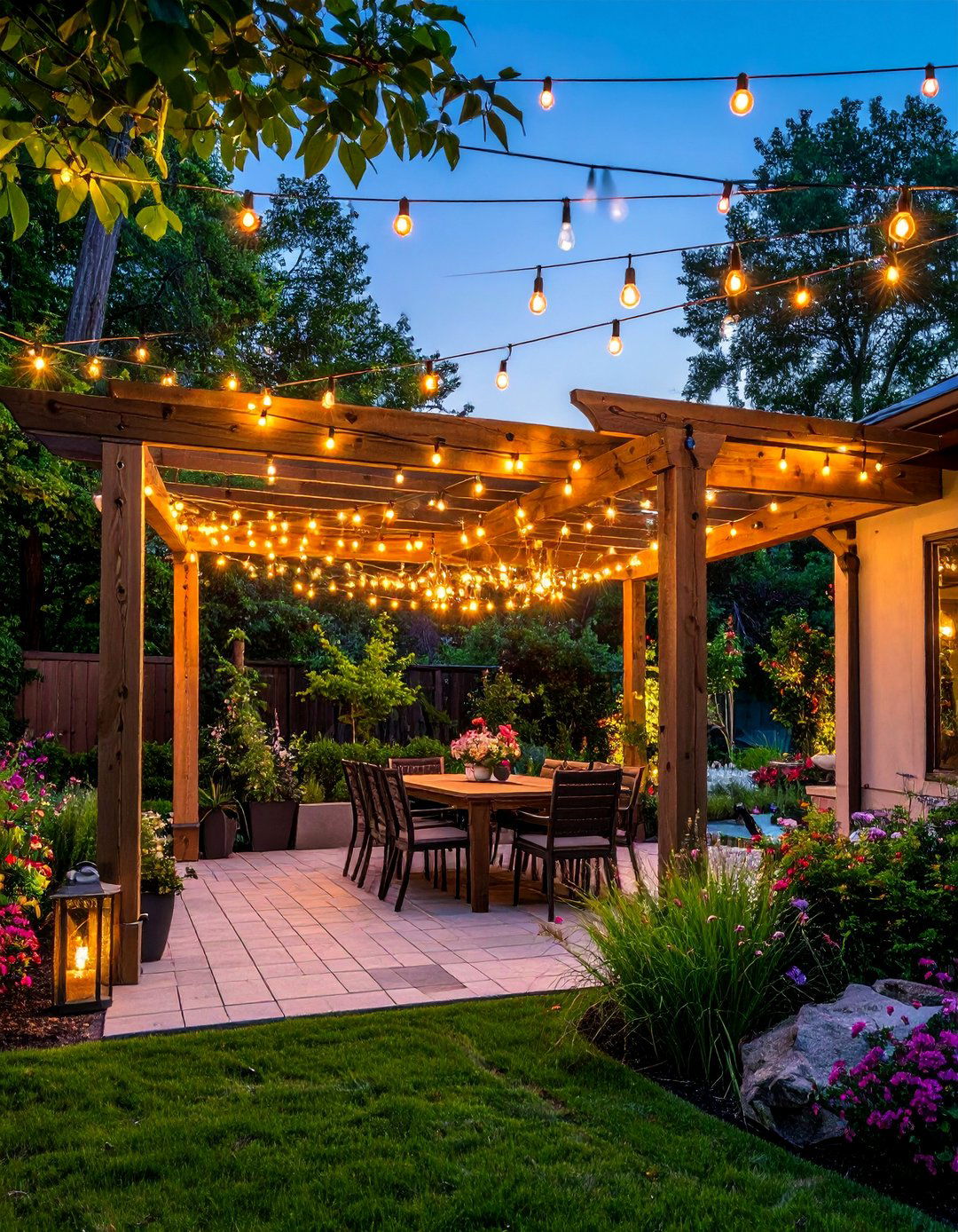 Pergola Draped String Lighting - 40 Backyard Lighting Ideas to Illuminate Your Space