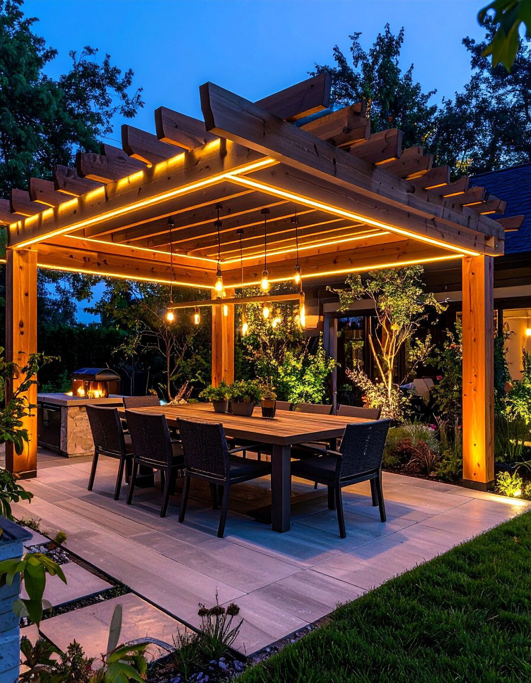 Pergola Integrated Lighting - 40 Backyard Lighting Ideas to Illuminate Your Space
