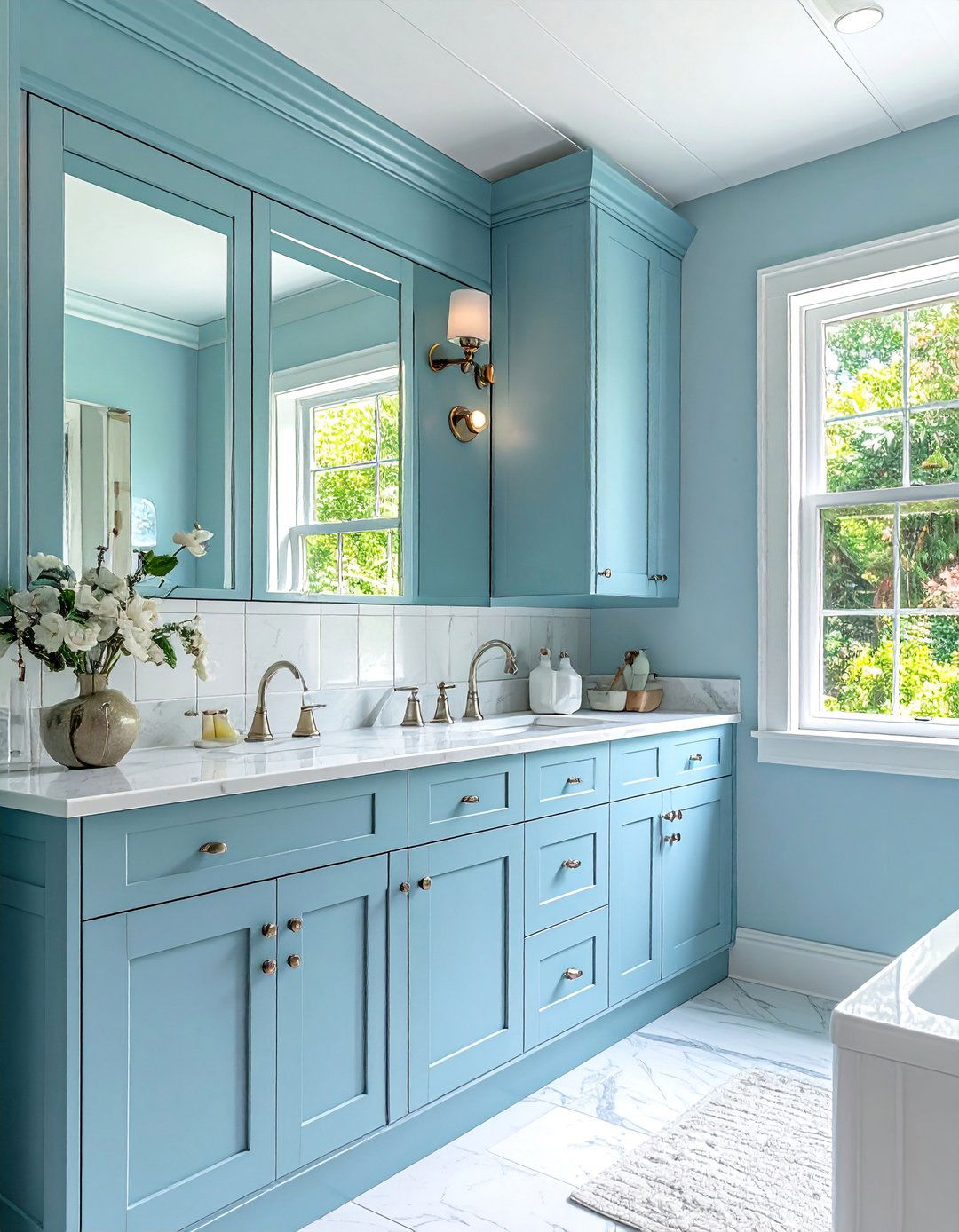 Periwinkle Blue Painted Bathroom Cabinetry - 25 Colorful Bathroom Ideas to Brighten Your Space