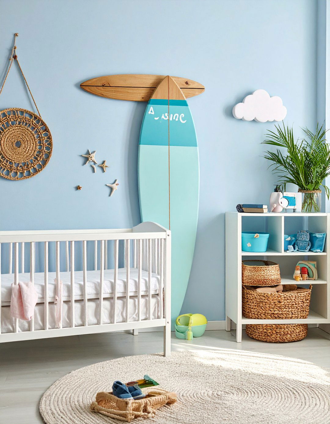 Personalized Surfboard Wall Art - 20 Ocean-themed Nursery Ideas for a Calm and Serene Space