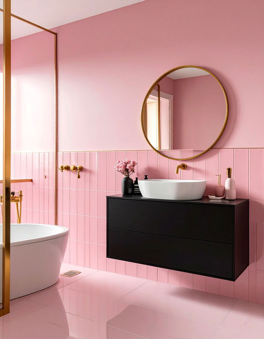 Pink and Black Bathroom with Gold Accents - 25 Pink and Black Bathroom Ideas for a Bold and Chic Design