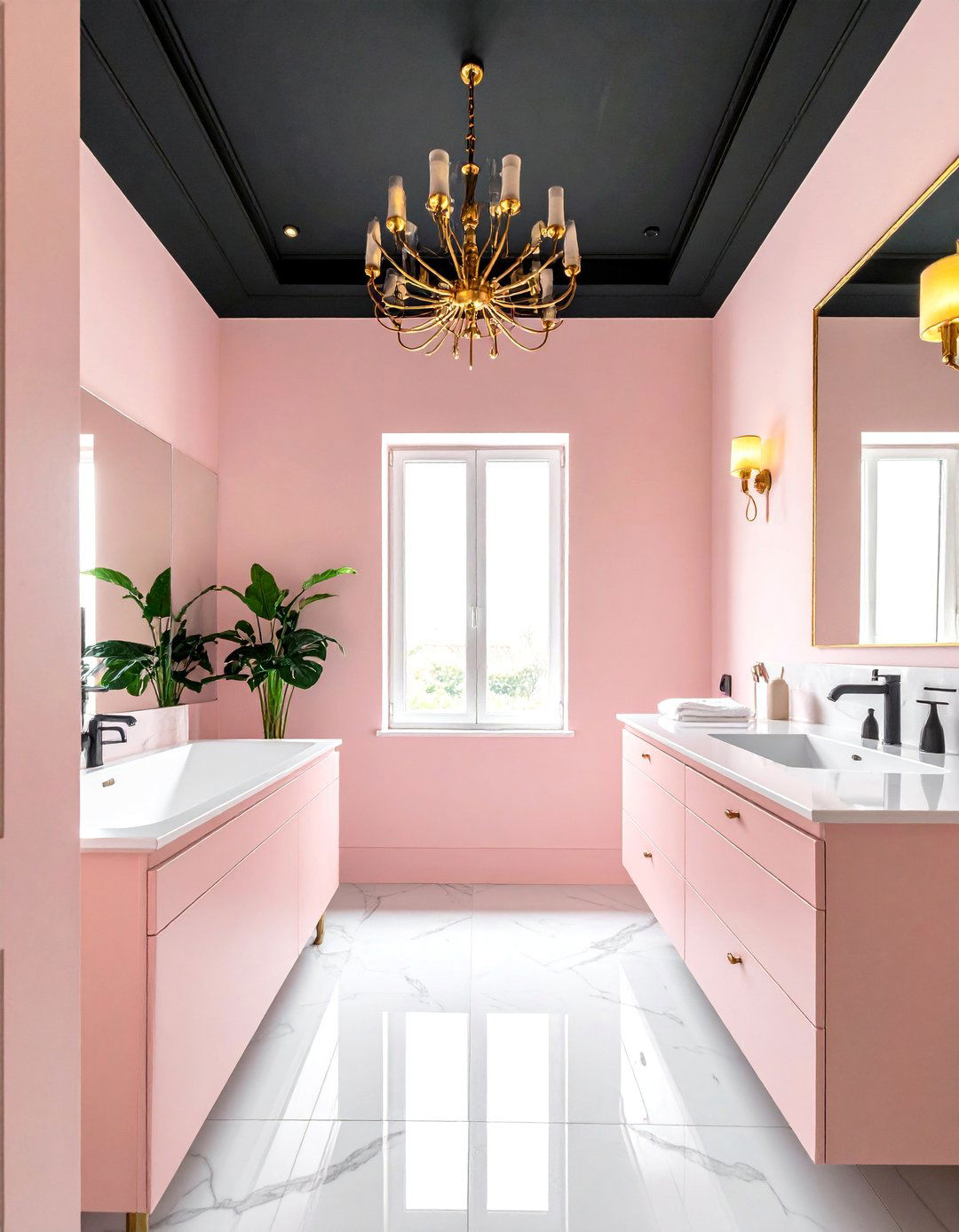 Pink and Black Bathroom with a Black Ceiling - 25 Pink and Black Bathroom Ideas for a Bold and Chic Design