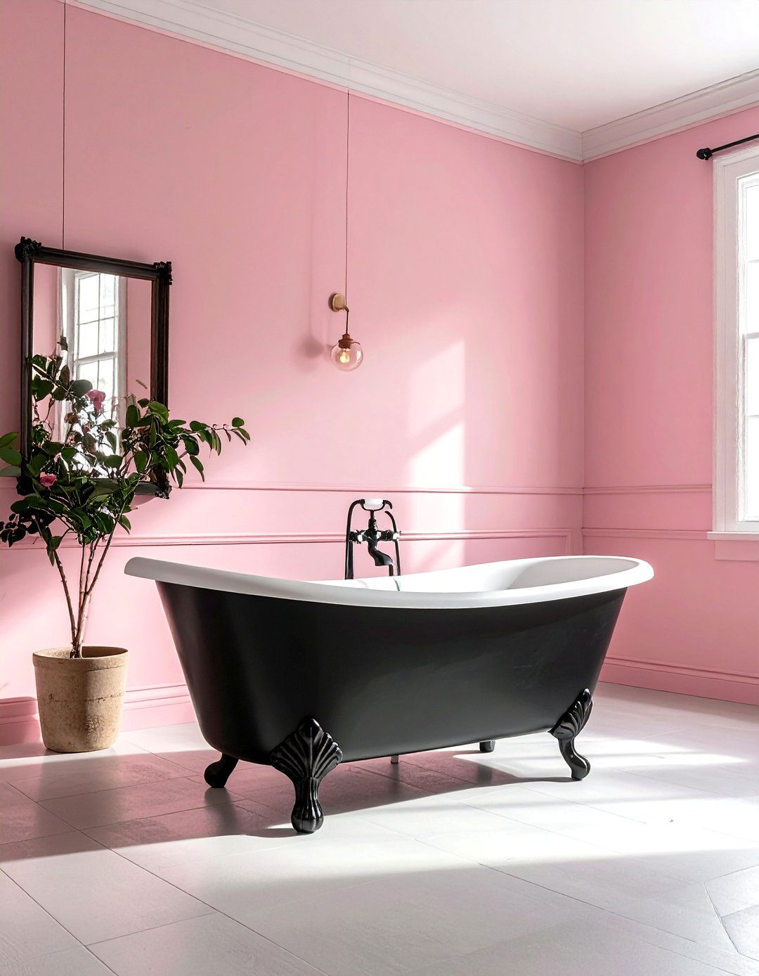 Pink and Black Bathroom with a Clawfoot Tub - 25 Pink and Black Bathroom Ideas for a Bold and Chic Design
