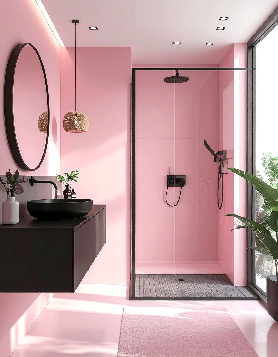 Pink and Black Bathroom with a Minimalist Design - 25 Pink and Black Bathroom Ideas for a Bold and Chic Design