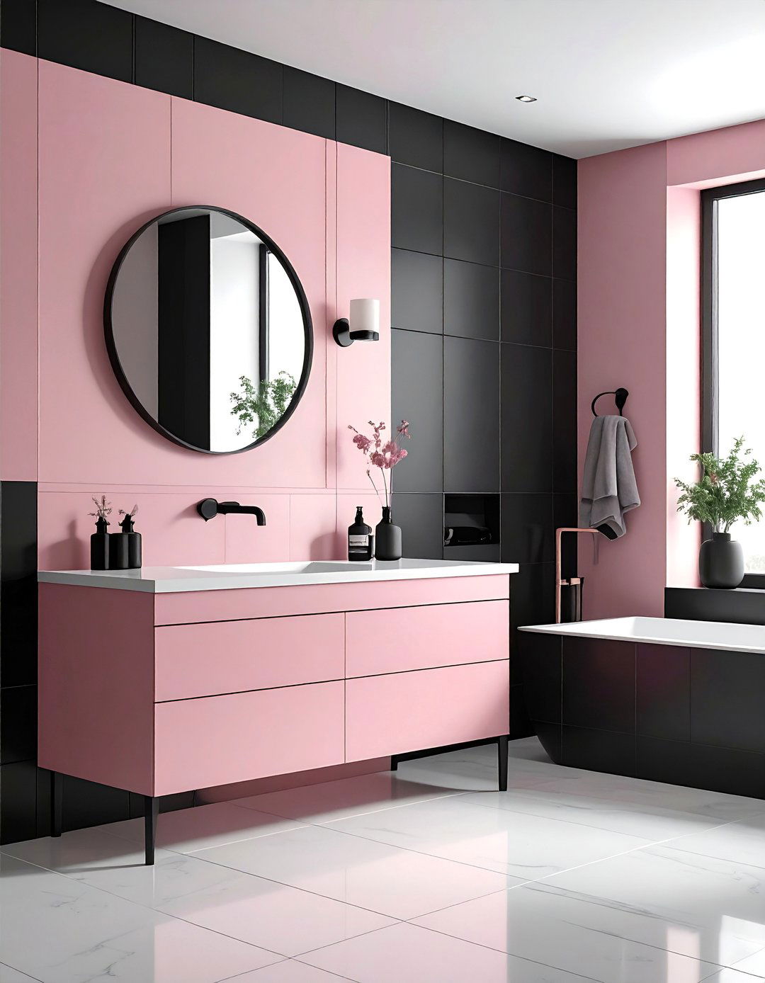 Pink and Black Bathroom with a Statement Pink Vanity - 25 Pink and Black Bathroom Ideas for a Bold and Chic Design