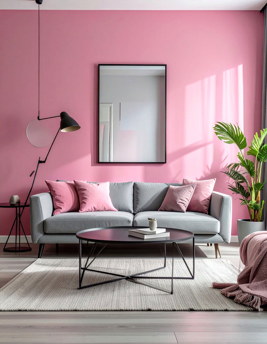 Pink and Grey with Black Accents for Definition - 25 Pink and Grey Living Room Ideas for a Modern Look