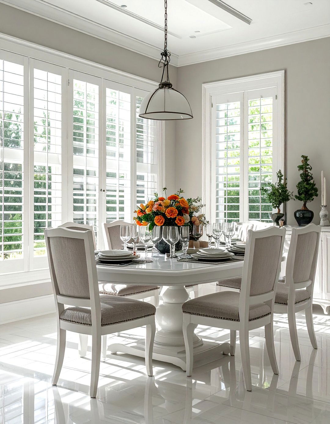 Plantation Shutters for Timeless Appeal - 25 Dining Room Window Ideas for a Bright and Airy Space