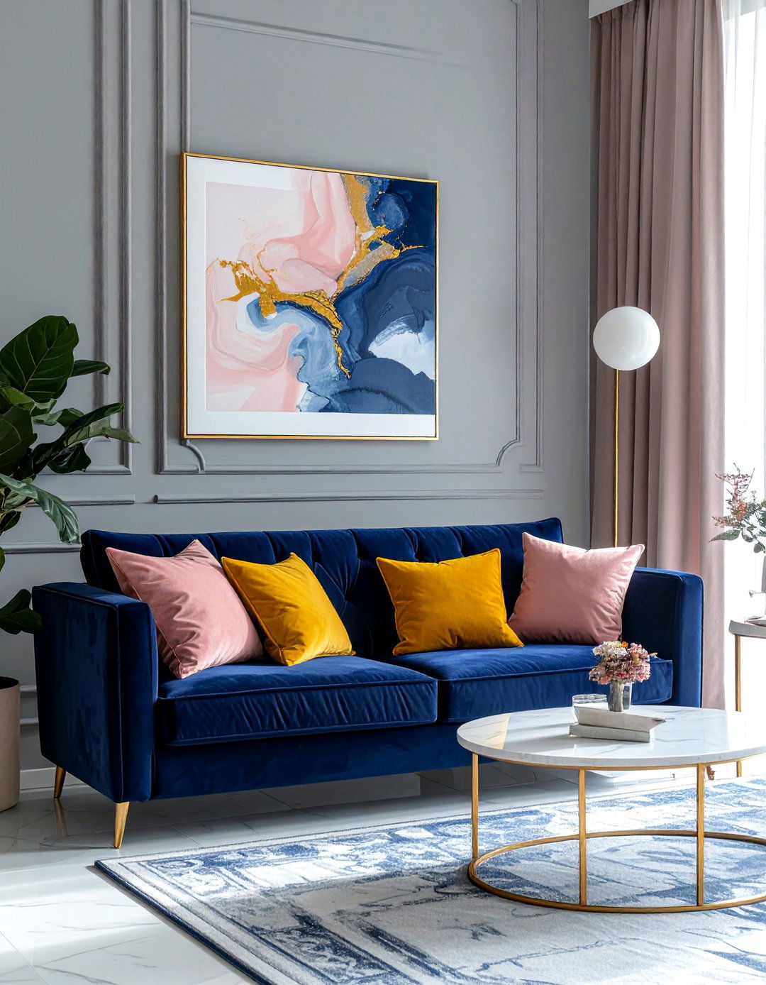 Plush Navy Blue Velvet Sofa as a Centerpiece - 25 Navy Blue Living Room Ideas for a Stylish Space