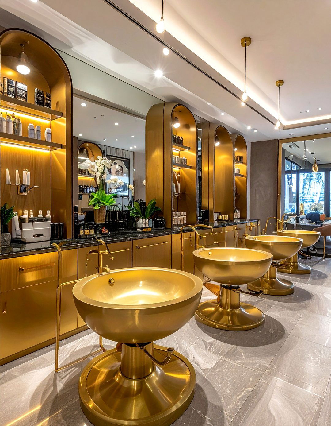 Polished Brass Fixture Nail Salon Design - 30 Nail Salon Interior Design Ideas for a Chic Look