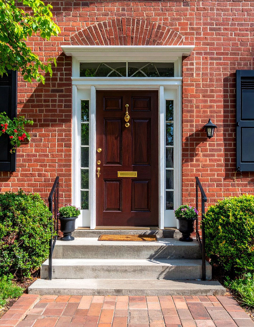 Polished Brass Hardware on a Colonial Front Door