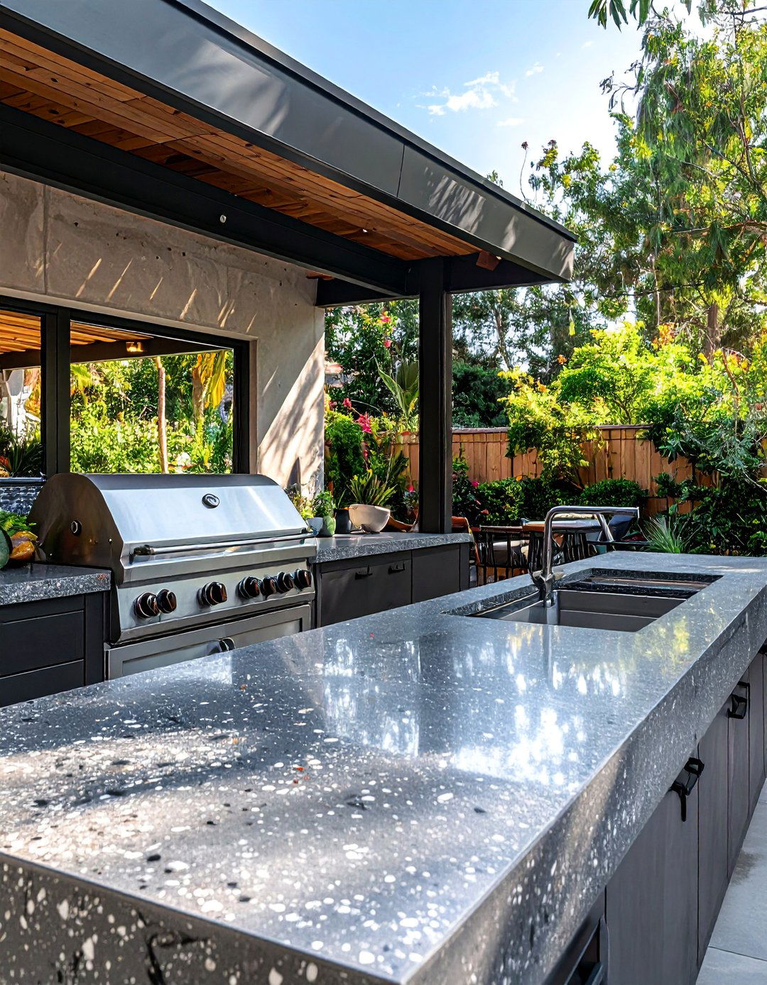 Polished Concrete Outdoor Kitchen Countertops - 25 Concrete Garden Ideas to Enhance Your Outdoor Aesthetic