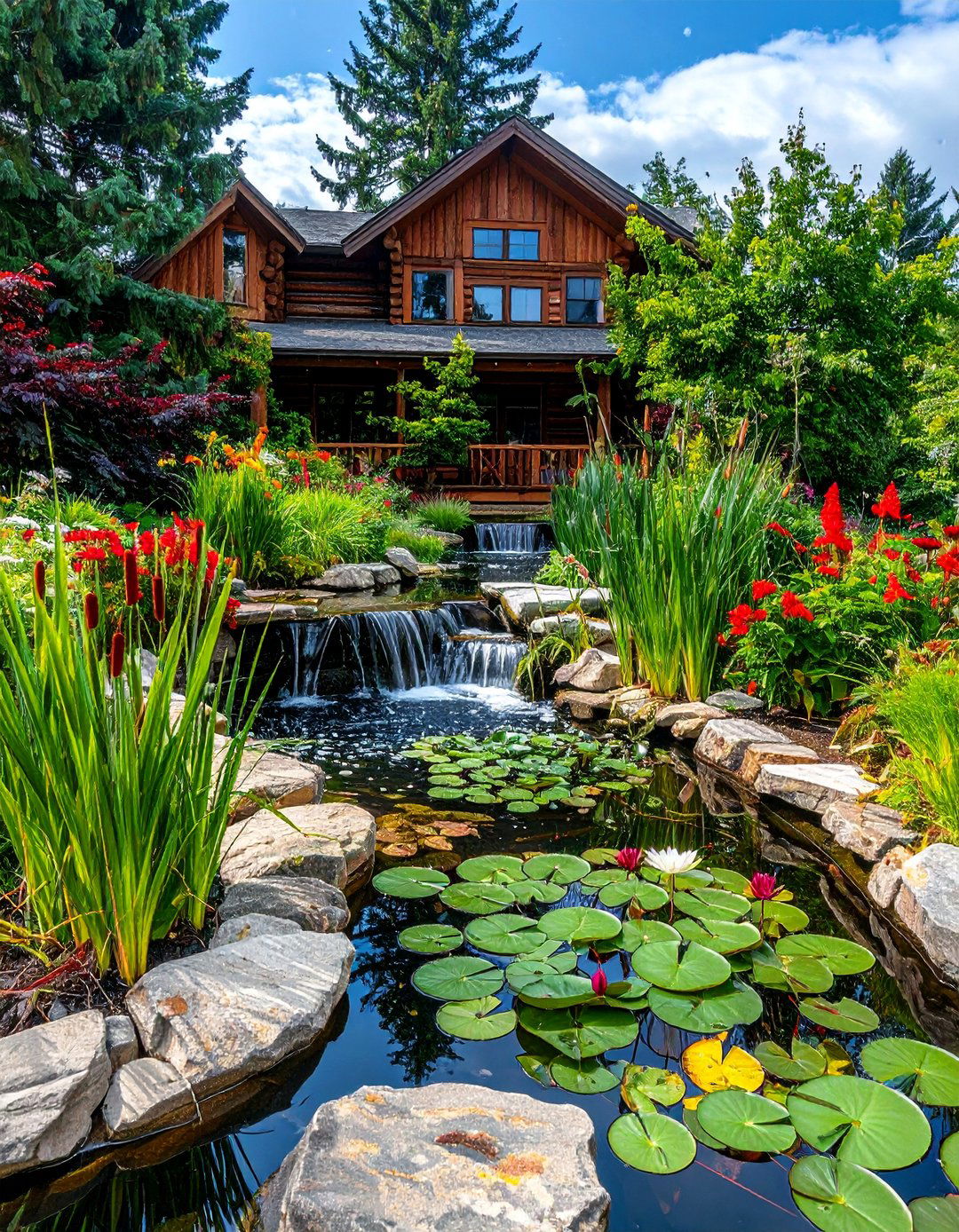 Pond and Stream Water Features - 25 Log Cabin Landscaping Ideas for Rustic Appeal